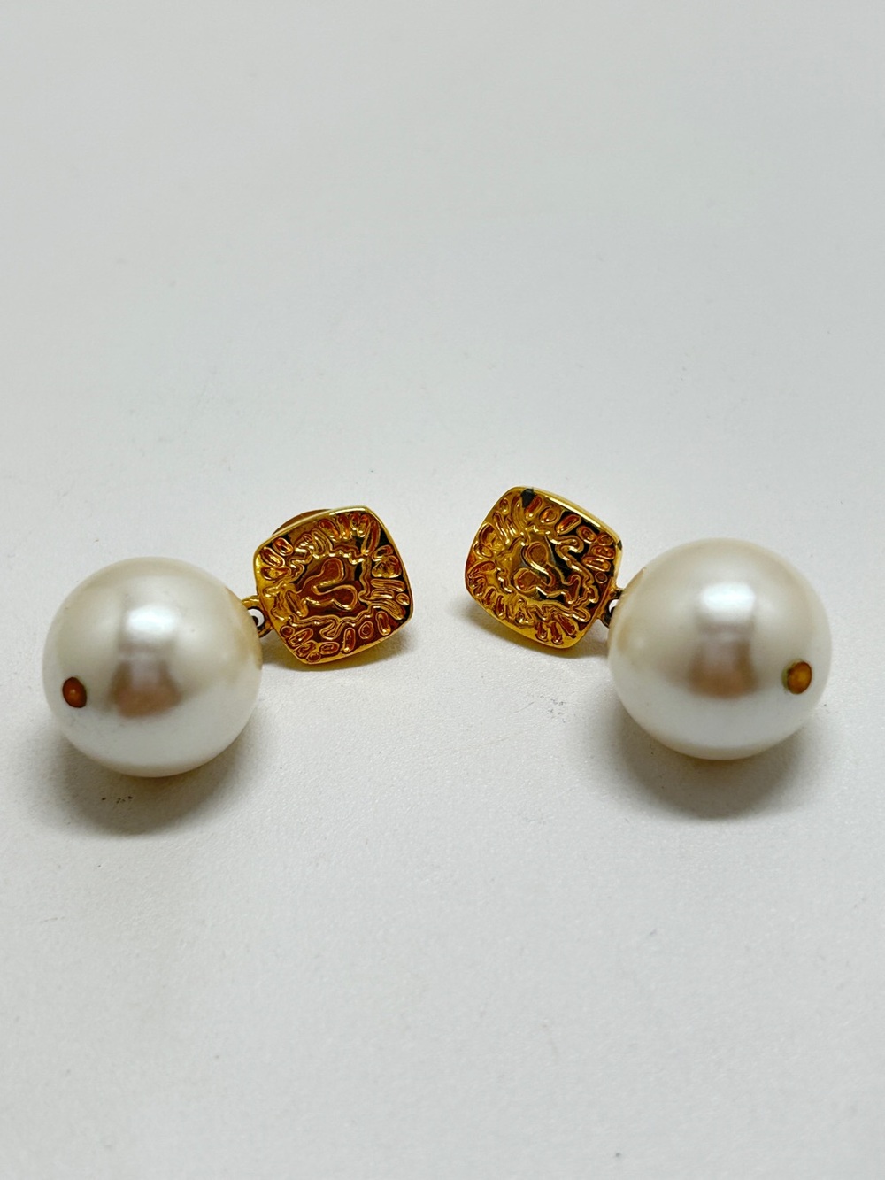 Anne Klein, Gold Logo And 18mm Pearl Drop Earrings, Studs